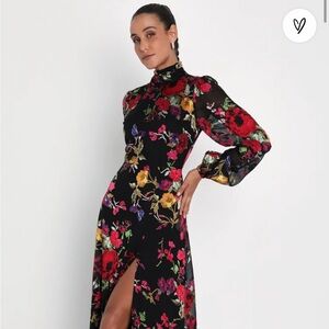 Lulus - Graceful Arrival Black Floral Burnout Backless Maxi Dress - M - NWT